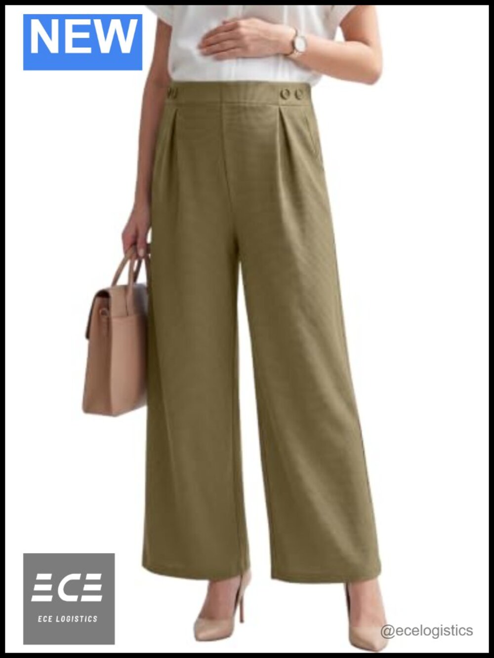 Waffle Knit Maternity Work Pants Wide Leg Pregnancy Trousers
